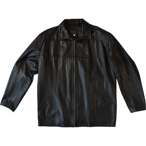 Veste en cuir souple noir grunge des années 90, grande taille - Fermeture éclair et col