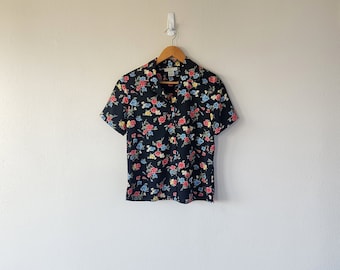 90s boho grunge floral print button down shirt small
