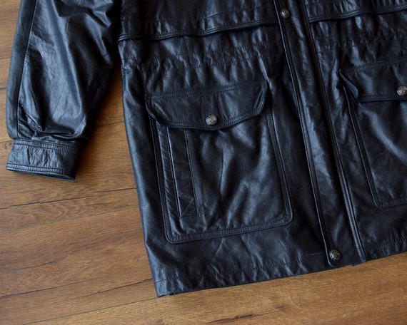 80s black leather jacket size xl - genuine leathe… - image 2