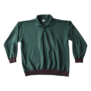 Retro 90s Preppy Men&#39;s Collared Sweatshirt in Dark Green XL
