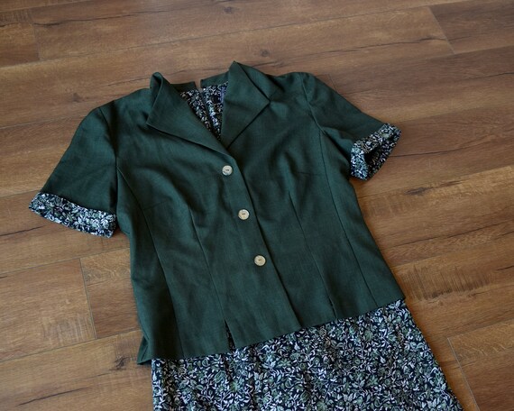 80s boho green floral spring dress women - image 6