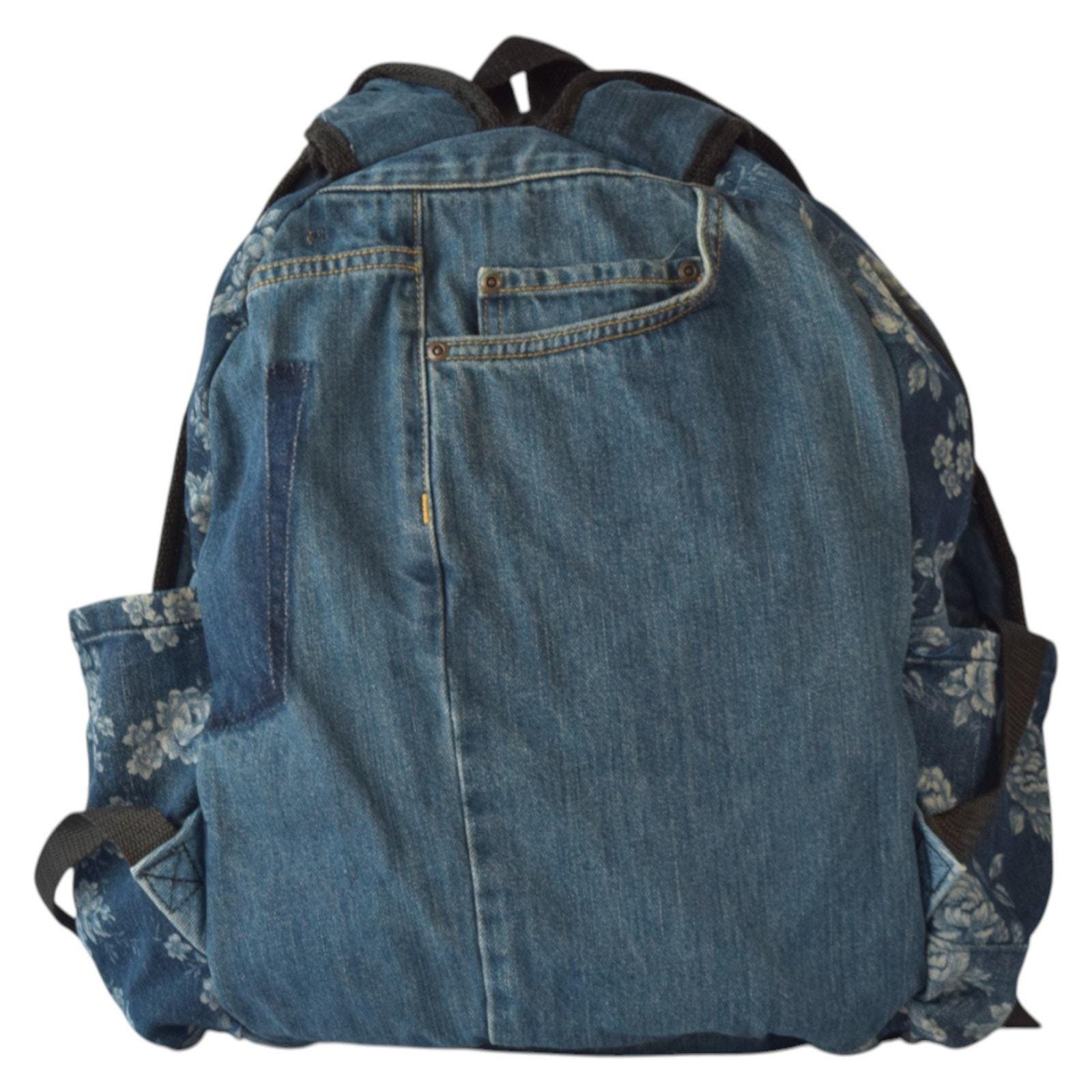Upcycled Floral Denim Backpack with Jeans Pockets – Y2K Boho Preloved Bag Floral Denim Block Zipper Backpack - Etsy main image 4