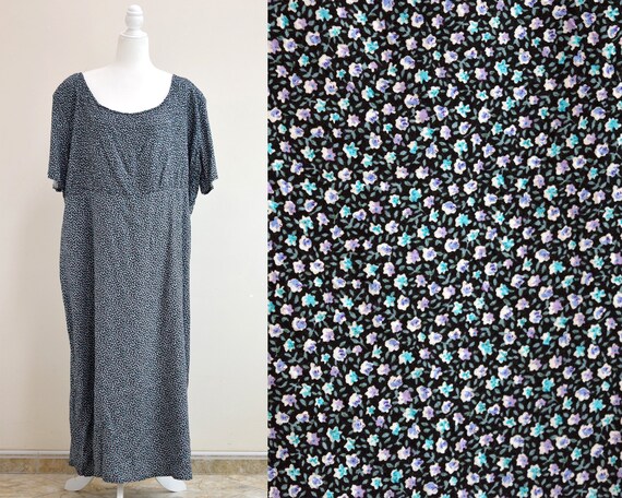 90s Ditsy Floral Maxi Dress Plus Size Vintage