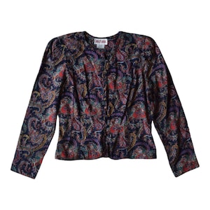 Maggy London Vintage 80s Paisley Blouse w/ Shoulder Pads, Size 8