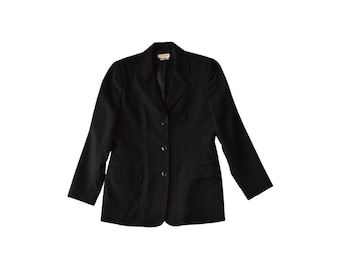 Chaqueta tipo blazer Talbots negra 100% lana, estilo vintage de los años 90, talla 8, fabricada en EE. UU., Quiet Luxury.