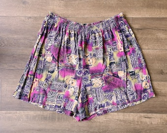 90er Jahre Retro Lila Boho Shorts mit Funky Taille - Vintage Sommer Mode