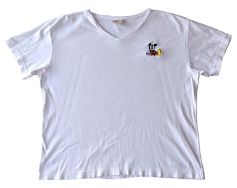 Vintage Disney Store Mickey Embroidered V-Neck Tee Made in Mexico