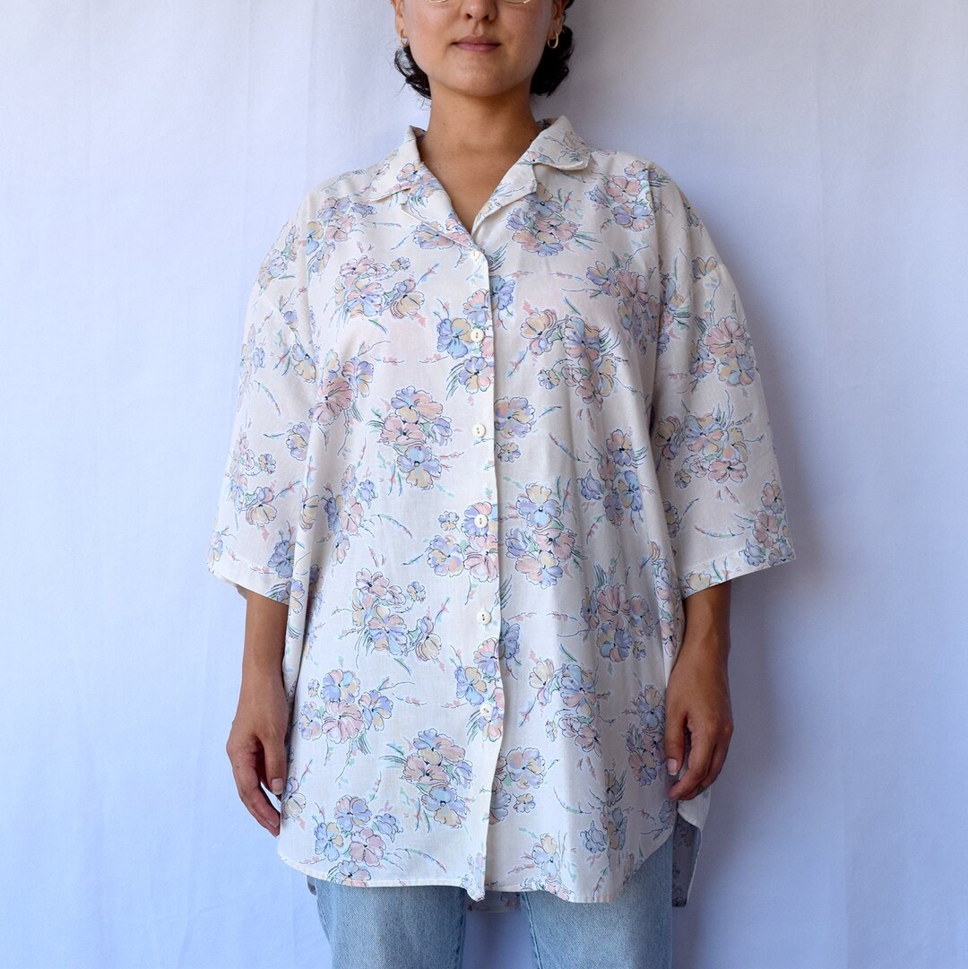 90s Pastel Floral Shirt Plus Size Etsy