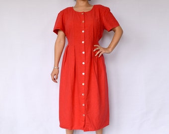 1980s red linen blend retro shirtdress size 12