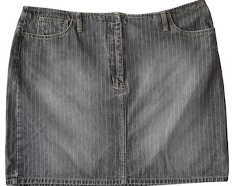 Spódnica mini z jeansu Vintage NY Jeans w szare prążki w rozmiarze 14 w stylu Y2K