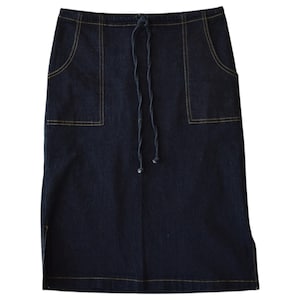 Vintage Y2K Dark Blue Denim Pencil Midi Skirt Size Small
