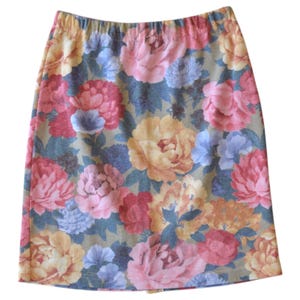 Vintage 80s Cottagecore Floral High Waisted Pencil Skirt - Size Medium