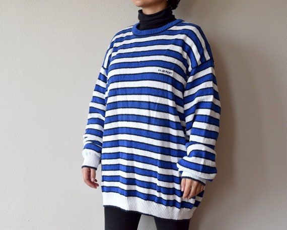 Vintage Fila Blue and White Striped Pullover Swea… - image 5