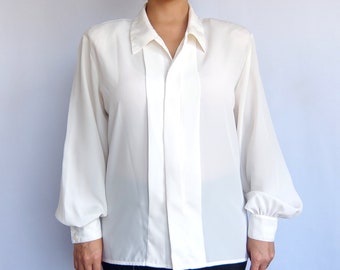 Vintage Liz Claiborne Petite Semi Sheer White Blouse - Classic Button Up Style