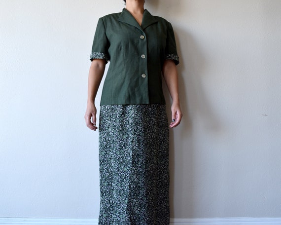 80s boho green floral spring dress women - image 5