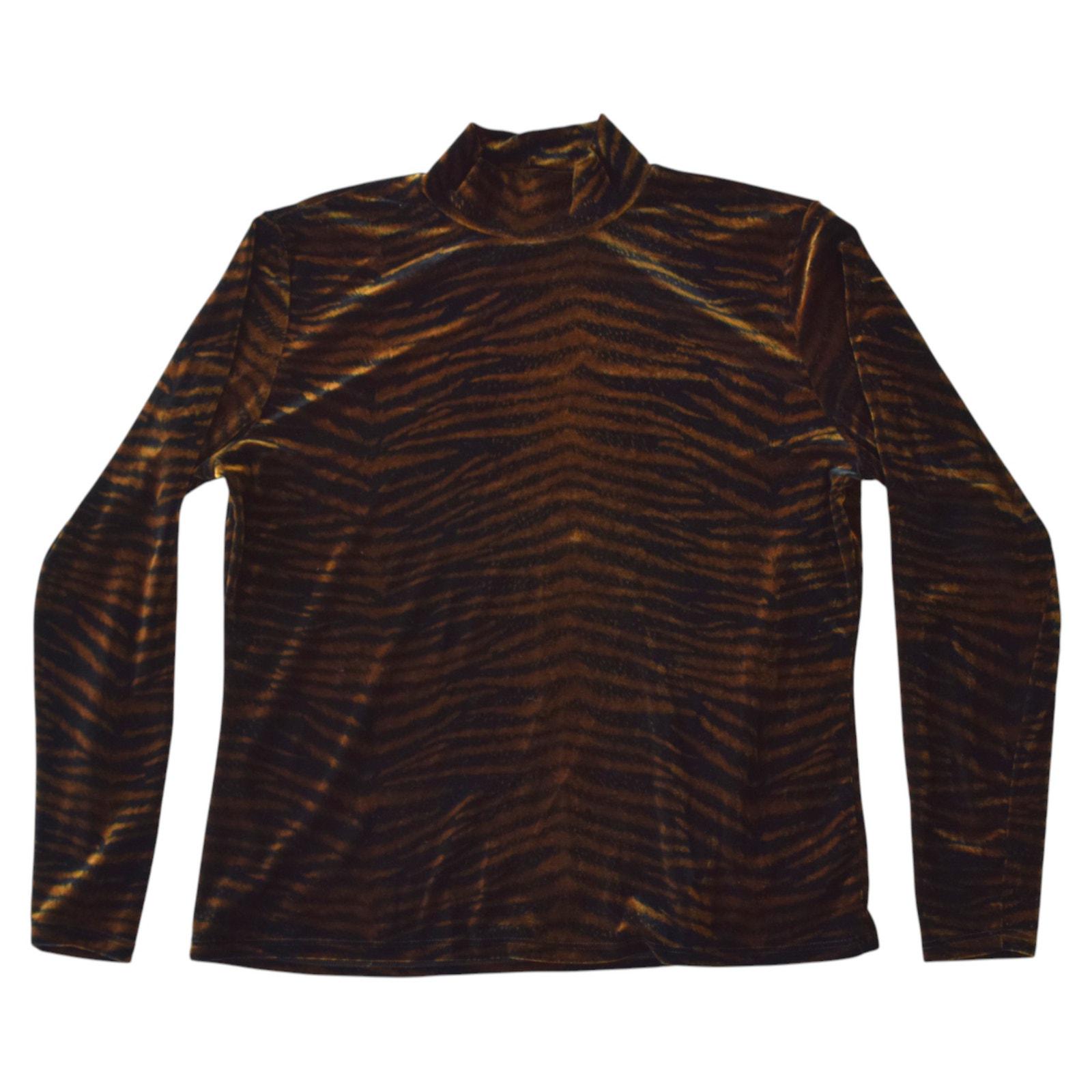 Vintage Y2K Christie & Jill Velvet Zebra Print Mock Neck Top Size