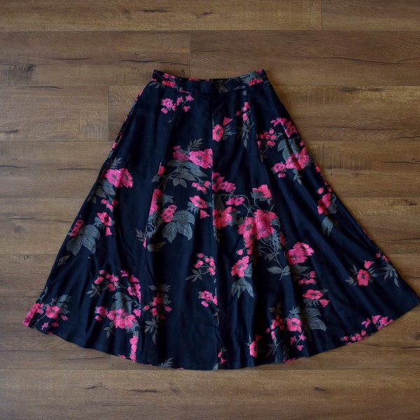 90s grunge black and pink floral midi skirt size 6 petite