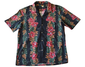 Hawaii Blues Men’s XL Hawaiian Aloha Shirt 100% Cotton Floral Vertical Panel