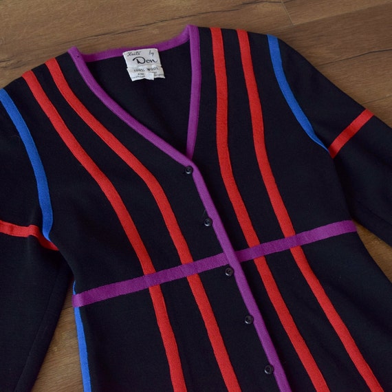 80s knits by don vintage black striped wool butto… - image 5