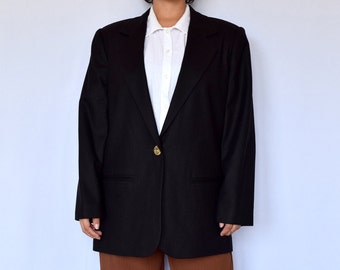 vintage wool black blazer women petite size 10
