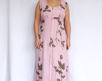 90s pink boho floral maxi dress size small