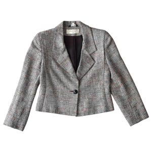Vintage Michelle Stuart Gray Tweed Cropped Blazer Size 6 Petite