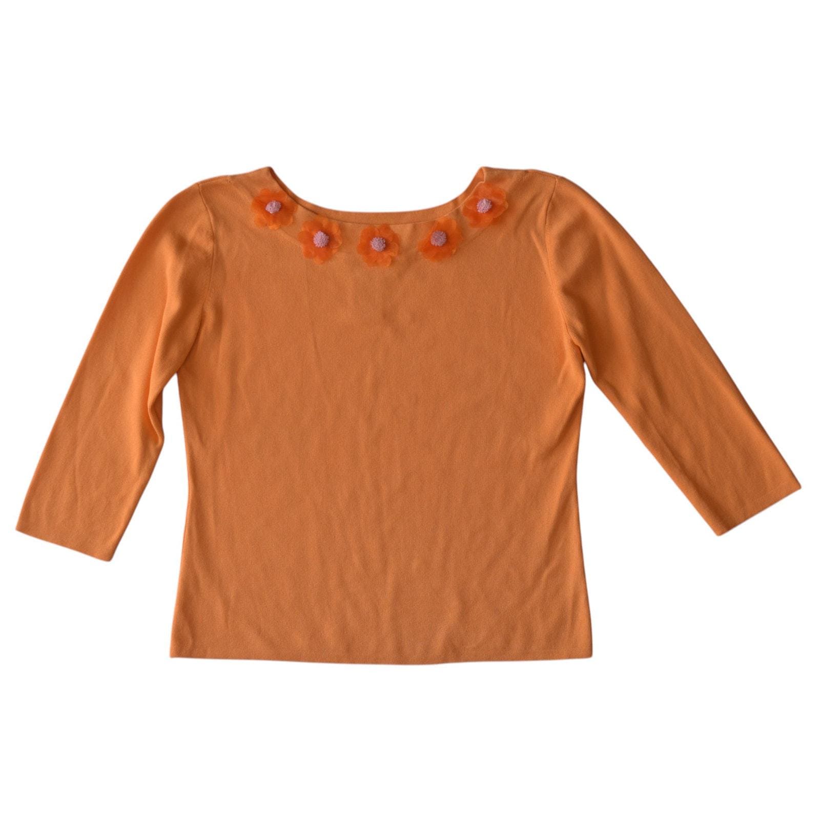 トップス andmarryribbononeshouldertops Vintage Y2K Joseph A. Orange Knit Top – Floral Embellished