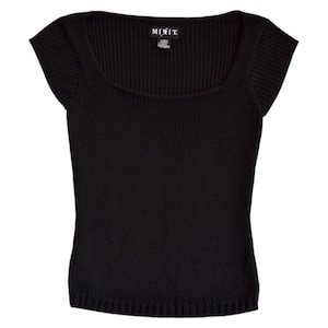 Vintage 90s Black Knit Square Neck Top - Size Large