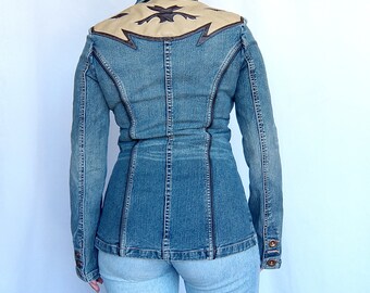 y2k western cowgirl denim jacket size xs