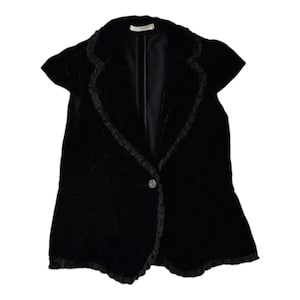 Y2K Black Velvet Dress Jacket, Dark Academia Style, Size Medium
