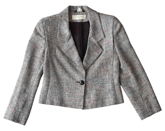VTG Michelle Stuart Petite 90s Tweed Plaid Blazer 6P Dark Academia