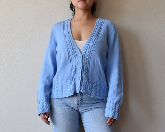 90s Sky Blue Cable Knit Cardigan Indie 