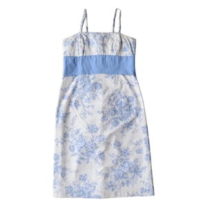 Vintage Kathlin Argiro White & Blue Floral Dress - Size 8 - Romantic Fashion