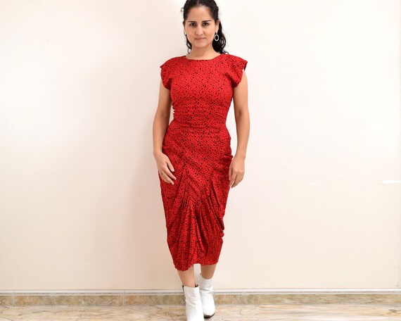 80s Party Dress, 80s does 1940s Rayon Dress