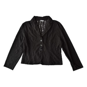 Y2K Black Lace Sheer Blazer Size Large | Single Breasted Vintage Floral Outerwear