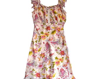 Vintage Angie Floral Paisley Ruffle Strap Midi Dress Small Boho Rayon