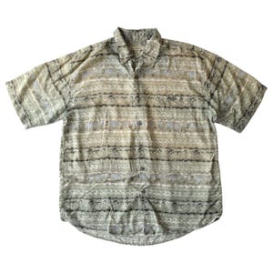 Vintage Silk Hawaiian Shirt with Light Green Palm Trees Print - Size Large