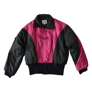 Vintage 80s Hot Pink Black Ski Jacket Women M | Retro Snow Gear