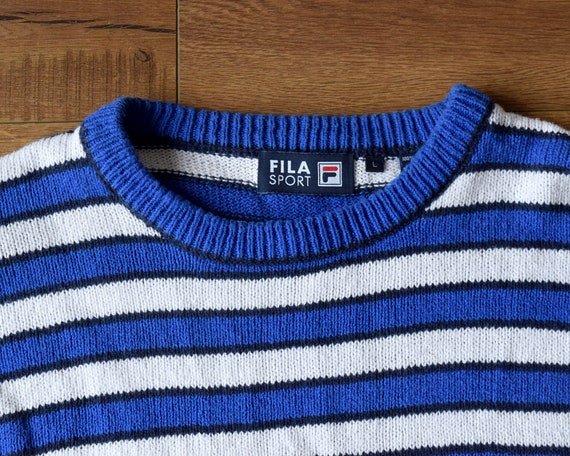 Vintage Fila Blue and White Striped Pullover Swea… - image 3