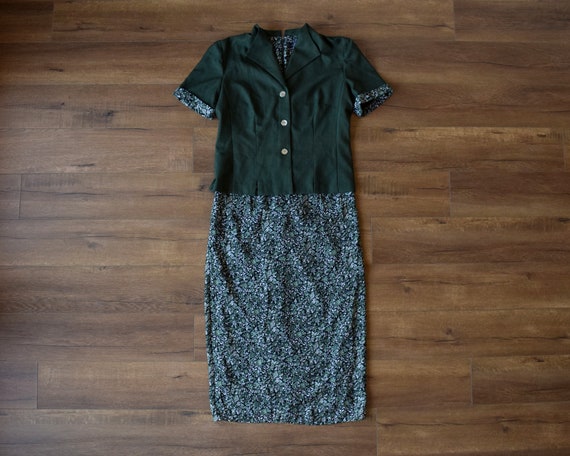 80s boho green floral spring dress women - image 1