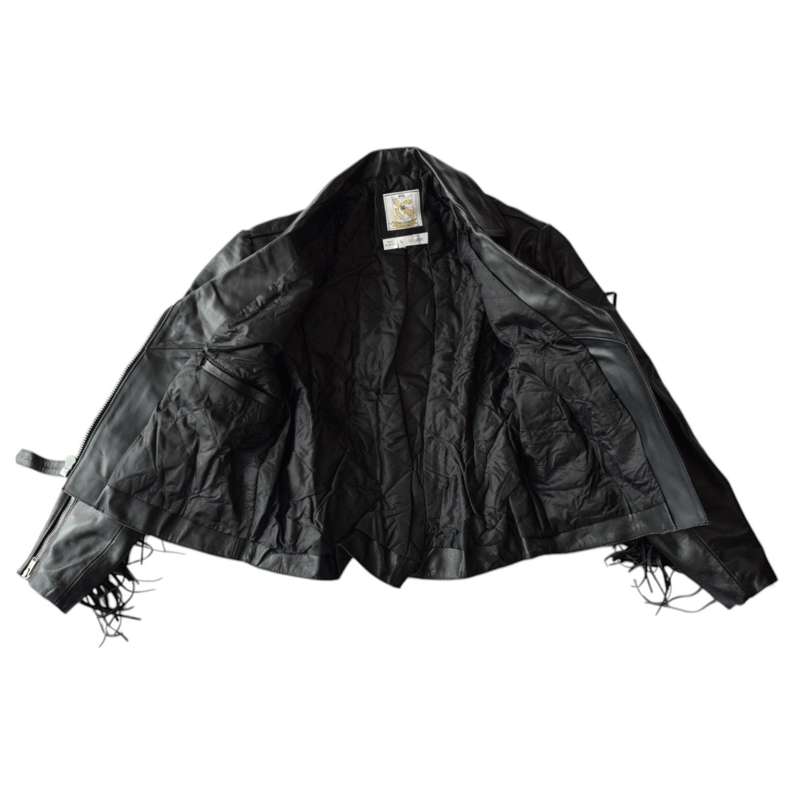 Blouson Moto Vintage à Franges En Cuir Noir Véritable Pour Femme - Taille Small/Petit | FIRST