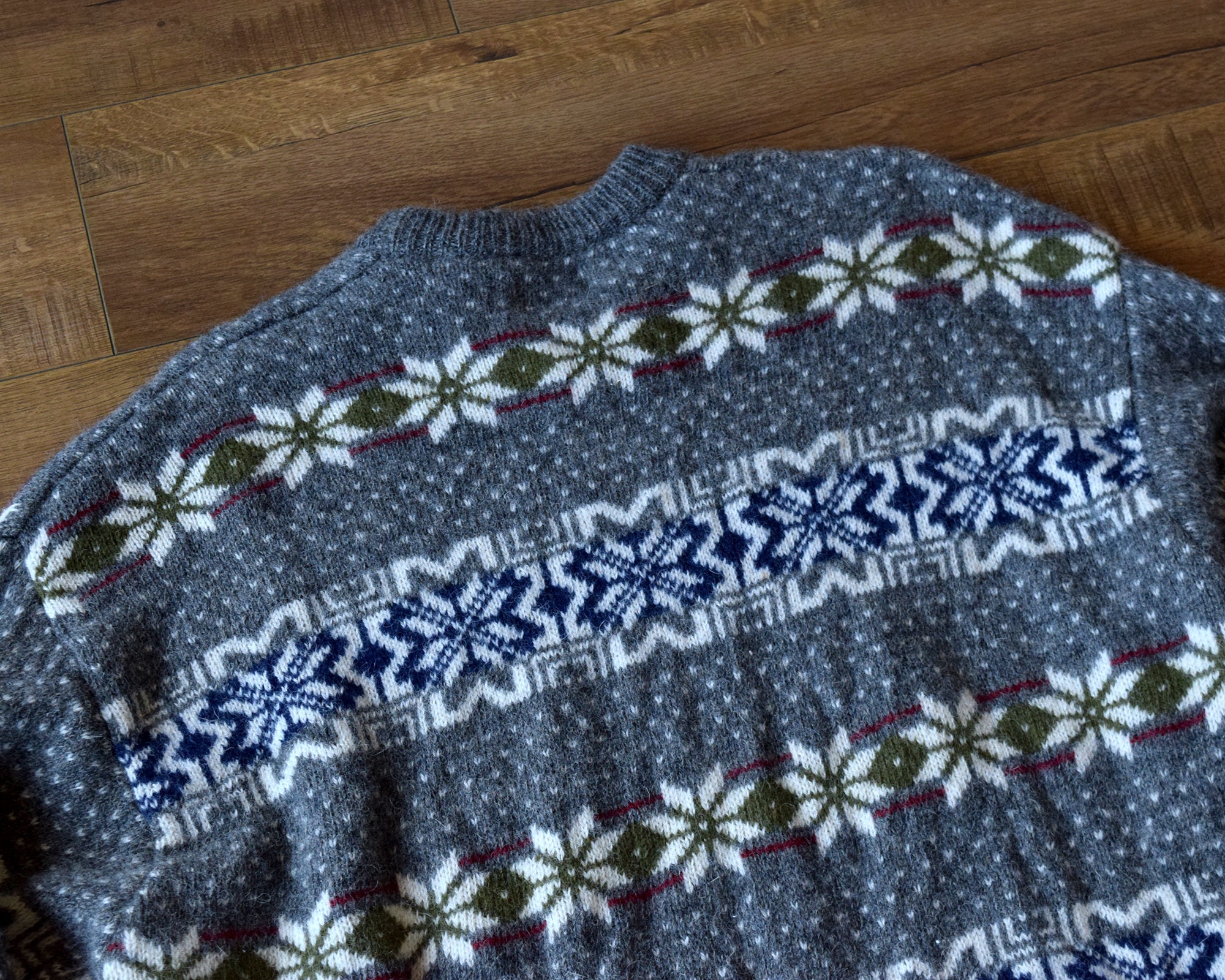 Gap Vintage Sweater Snowflake Fair Isle Grey Shetland Wool Crewneck Size L