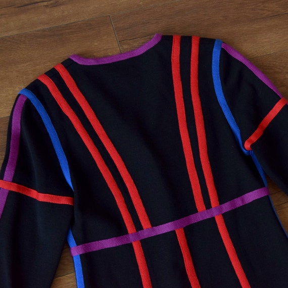 80s knits by don vintage black striped wool butto… - image 8