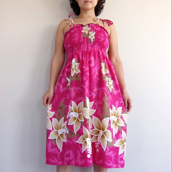 Hot Pink Floral Hawaiian Smocked Summer Dress - Tr