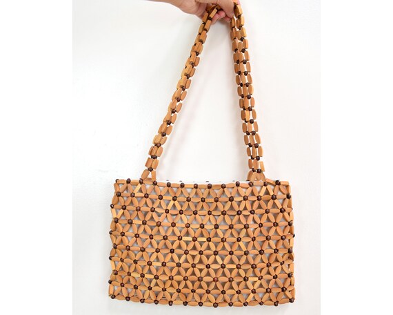 Floral Wood Beaded Bag