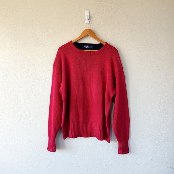 Polo by Ralph Lauren red cotton knit oversized sw… - image 1