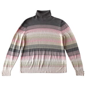 Y2K Pink and Gray Striped Metallic Turtleneck Sweater Size XL