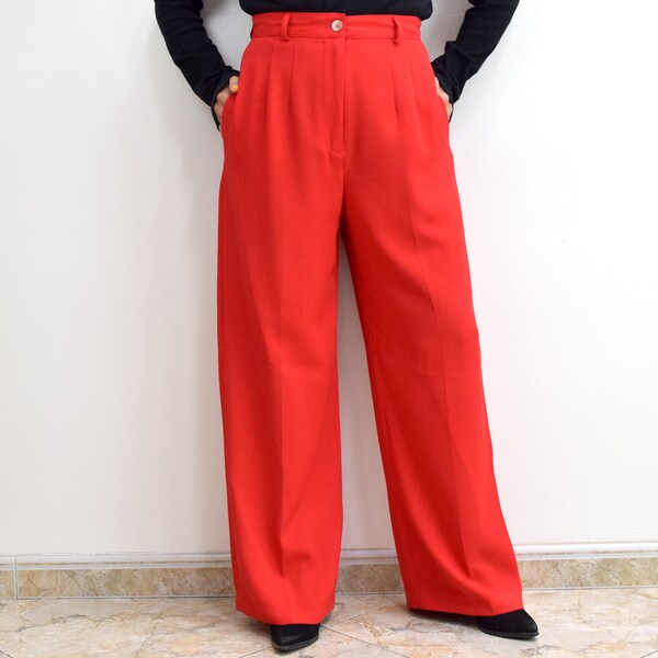 80s Red Wide Leg Pants Women