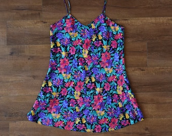 90s satin floral print slip mini dress