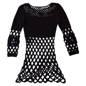 Black Crochet Knit Cover Up Summer Beach Dress Size Medium